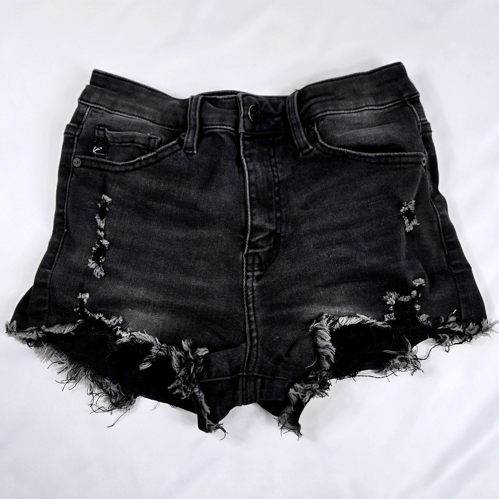 KanCan Denim Shorts Distressed Frayed Hem‎ Black Wash Juniors Size S 24" Beach